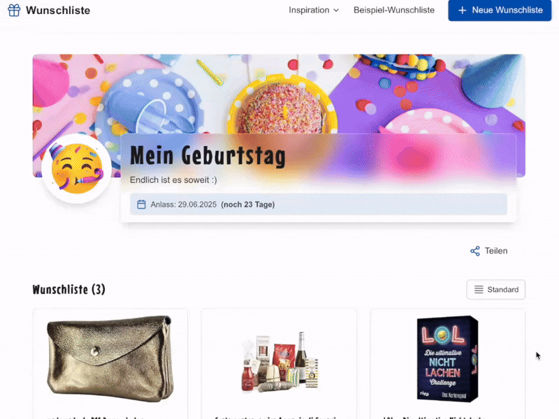 Verwalte deine Wunschliste