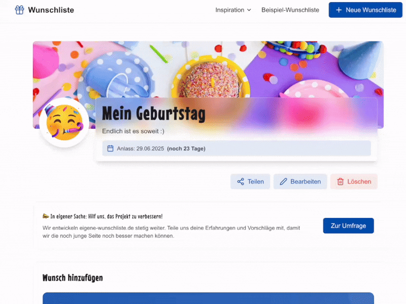 Wunschliste App Vorschau